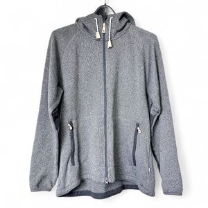 FJALLRAVEN Women Ovik‎ Fleece Hooded Jacket XL Slate Grey Full Zip Leather Trim